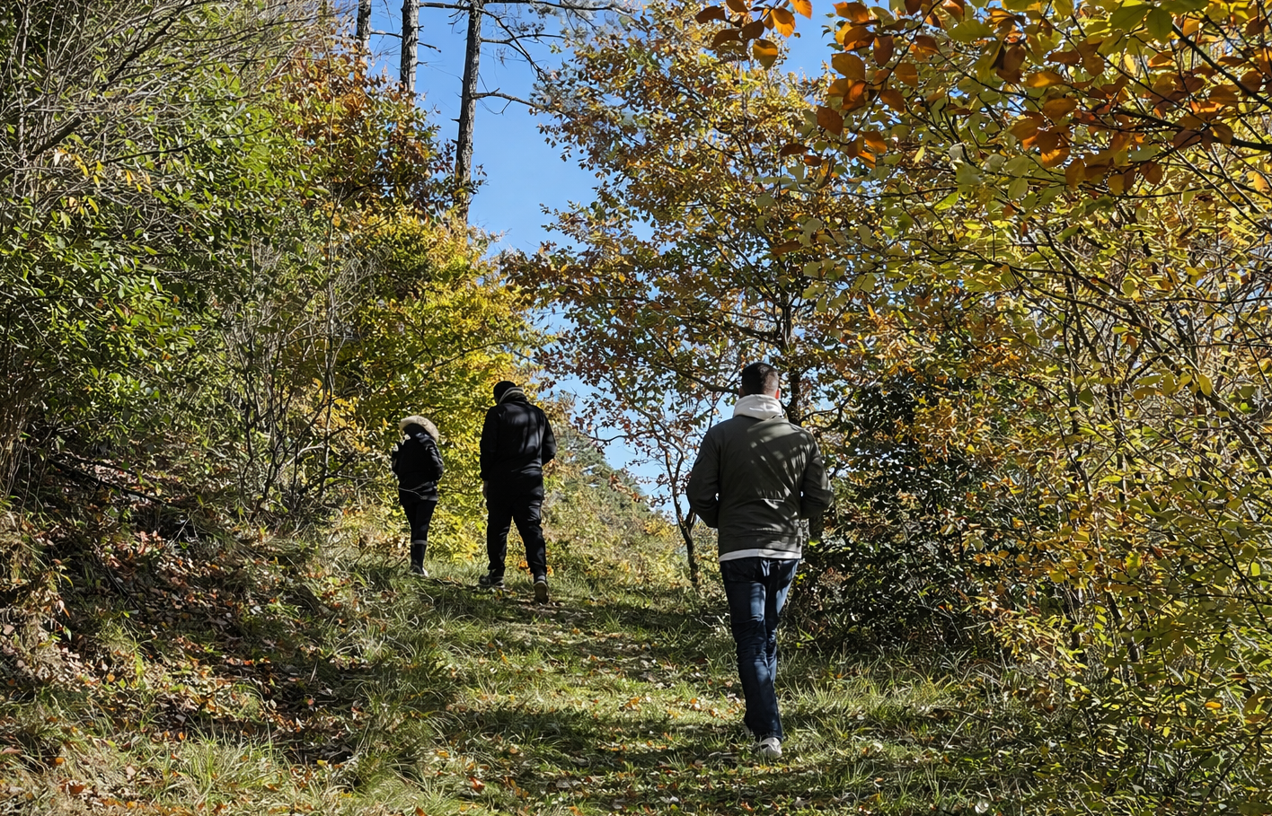 Des personnes marchent ensemble sur un chemin